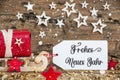 Text Frohes Neues Jahr, Means Happy New Year, Label With Sled, Christmas