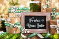 Text Frohes Neues Jahr, Means Happy New Year, Sustainable Winter, Christmas