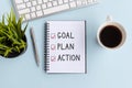 Text Goal, Plan and Action on notepad