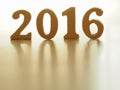 Text of gold 2016, make from wood. Golden year 2016. New year decoration, closeup on 2016 text. Happy new year 2016. Gold 2016 on Royalty Free Stock Photo