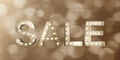 Text Golden Sale word bright color bokeh background. 3d rendering gold sign metal texure
