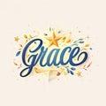 text of Grace in a delicate, flowing script font with a soft light emanating from the word