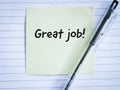 Text great job written on sticky note with a pen. Royalty Free Stock Photo