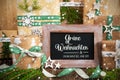 Text Gruene Weihnachten, Means Green Christmas, Sustainable Christmas Decoration