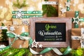 Text Gruene Weihnachten, means Green Christmas, Sustainable Winter, Christmas