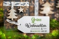 Text Gruene Weihnachten, Means Green Christmas, With Winter Gifts, Christmas Background