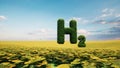 Text H2 hydrogen sustainable energy eco system green grass zero emissions concept 3d Royalty Free Stock Photo