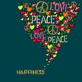 Text happiness. Love, peace and pacifism symbol in colorful collage Royalty Free Stock Photo