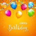Orange Birthday background with pennants and balloons