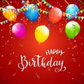 Red Birthday background with pennants and balloons