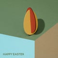 Text happy easter and plywood easter egg Royalty Free Stock Photo