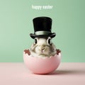 text happy easter and rabbit in egg, AI generated