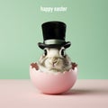 text happy easter and rabbit in egg, AI generated Royalty Free Stock Photo