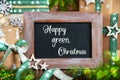 Text Happy Green Christmas, With Sustainable Christmas Decoration