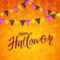 Orange Halloween background with pennants and streamers