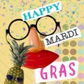 Text happy mardi gras in contemporary art collage Royalty Free Stock Photo