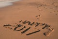 Text happy 2017 in the sand of a beach