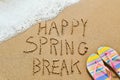 Text happy spring break in the sand