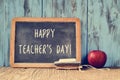 Text happy teachers day written on a chalkboard, retro effect