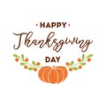 Text Happy Thanksgiving Day Vintage calligraphy phrase fall pumpkin Hand drawn romantic style Royalty Free Stock Photo