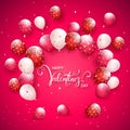 Text Happy Valentines Day with Balloons on Pink Holiday Background