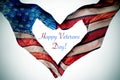 Text happy veterans day and hands forming a heart with the flag Royalty Free Stock Photo