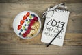 Text of 2019 healthy resolutions with cereal Royalty Free Stock Photo