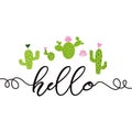 Text Hello Hand drawn cute cactus heart Love Cacti, Cute greeting card template banner label logo vector