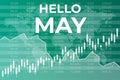 Text Hello May on green finance background