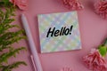 text of HELLO on pink background Royalty Free Stock Photo