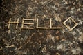 Text hello.Wooden stick.Background for banner
