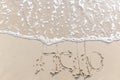 The text Hello Write on the sand beach Royalty Free Stock Photo