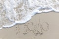 The text Hello Write on the sand beach Royalty Free Stock Photo