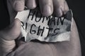 Text human rights in a piece of paper