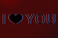 Text I Love You and heart with glitch effect black on a red background. Valentine s day greeting card. Symbol of love vector Royalty Free Stock Photo