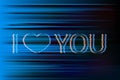 Text I Love You and heart with glitch effect on distorted background. Valentine s day greeting card. Symbol of love vector Royalty Free Stock Photo