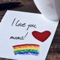 Text I love you moms written in a note Royalty Free Stock Photo