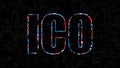 Text ICO Initial coin offering with digital elements, 3d rendering computer generating backdrop Royalty Free Stock Photo