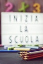 Text inizia la scuola, back to school in italian Royalty Free Stock Photo