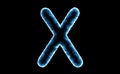 Text 4K animation blue lights form letter X on black background