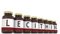 LECITHIN text on the labels of medical bottles. 3d rendering