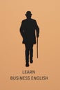 Text learn business english and silhouette of man