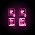Text, list, remove, delete, plus, settings sign neon icon. Simple thin line, outline vector of web icons for ui and ux, website or