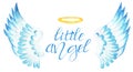 Text little angel with wings and a halo in blue tones. Royalty Free Stock Photo