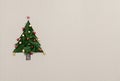 Text or logo empty copy space in vertical top view cardboard with natural eco decorated christmas tree pine.Xmas winter