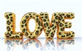 text love in gold cheetah jungle theme, solid white background Generative AI