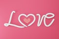 Text LOVE  Realistic 3D Colorful Romantic Valentine Hearts in Red or Pink Background. 3D render Royalty Free Stock Photo