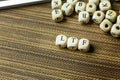 Text LTF on wooden cube image for business content