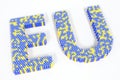 EU text made with many batteries. Electrical technologies related 3d rendering