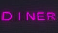 DINER signboard made with glowing neon letters in the dark. 3D rendering Royalty Free Stock Photo